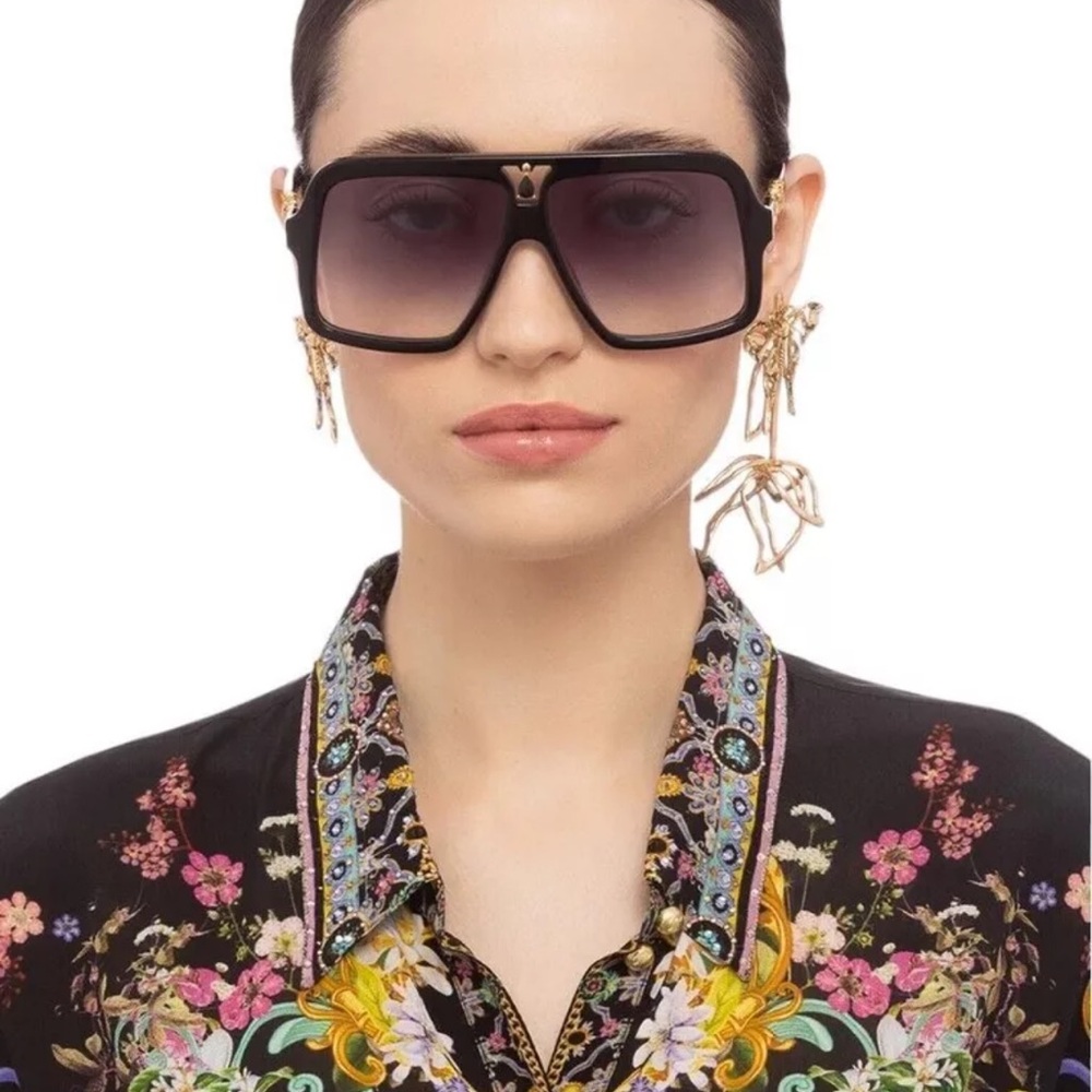 CAMILLA *Starry Nights* black oversized aviator editorial glam sunglasses